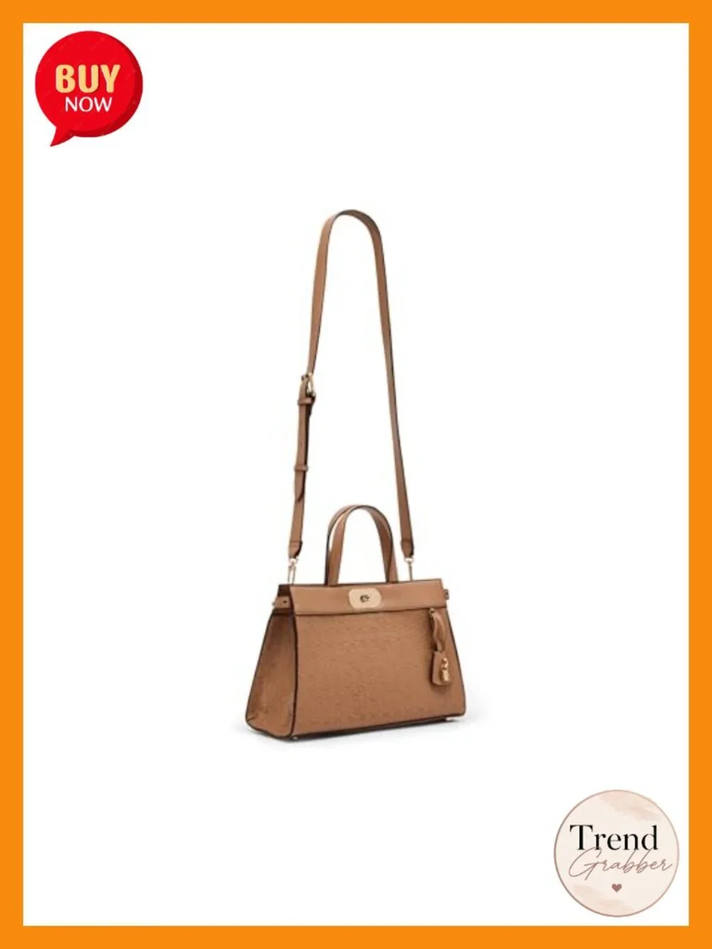 Embossed Satchel with Convertible Strap - Twisted Lock Closure